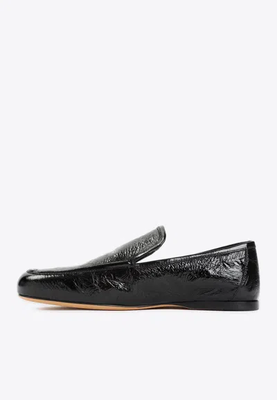 Shop Khaite Alessia Loafers In Crinkled Leather In Black