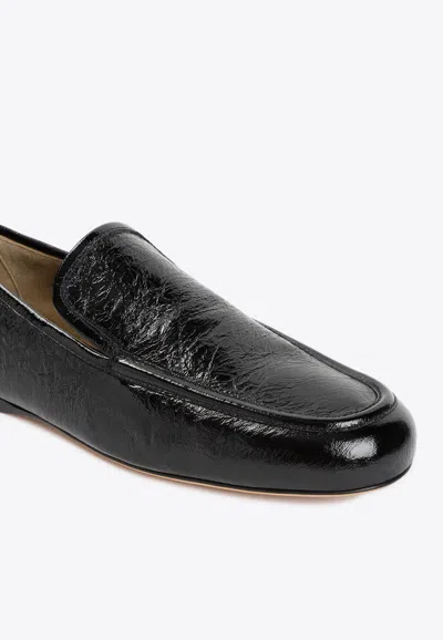 Shop Khaite Alessia Loafers In Crinkled Leather In Black