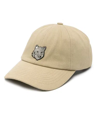 Shop Maison Kitsuné Baseball Hat With Fox Patch In Nude & Neutrals