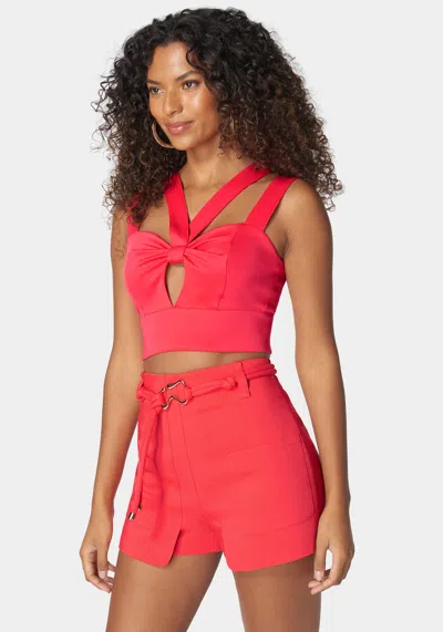 Bebe Sleeveless Front Keyhole Multi Strap Knit Top In Hibiscus