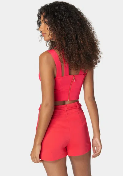 Bebe Sleeveless Front Keyhole Multi Strap Knit Top In Hibiscus