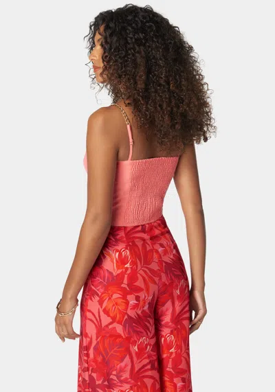 Bebe Adjustable Chain Strap Twisted Front Top In Georgia Peach