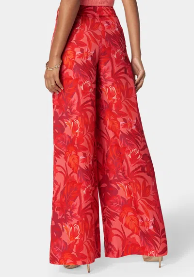 Bebe High Waist Ultra Wide Leg Pant In Raspberry Tropics Print