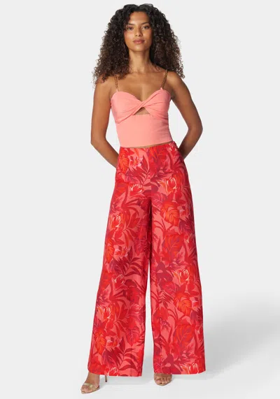 Bebe High Waist Ultra Wide Leg Pant In Raspberry Tropics Print