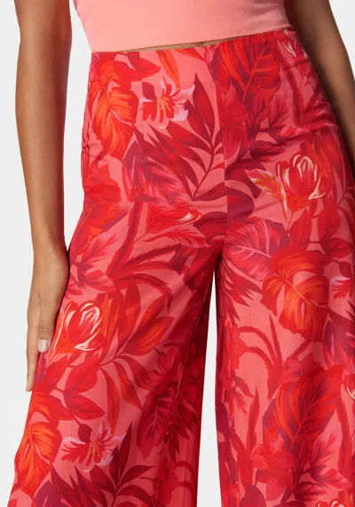 Bebe High Waist Ultra Wide Leg Pant In Raspberry Tropics Print