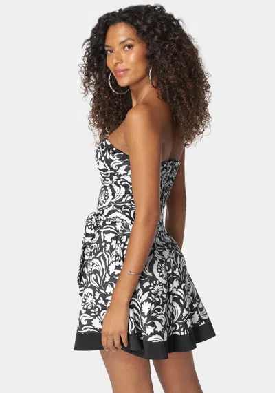 Bebe Lace Up Printed Flowy Romper In Nostalgic Bloom Print