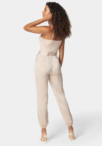 Bebe Self Tie Bustier Jogger Jumpsuit In Oyster