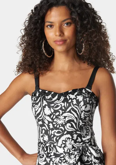 Bebe Lace Up Printed Flowy Romper In Nostalgic Bloom Print