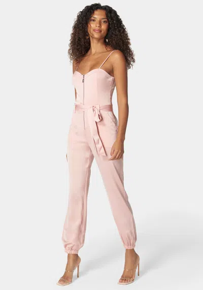 Bebe Self Tie Bustier Jogger Jumpsuit In Mauve