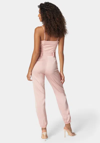 Bebe Self Tie Bustier Jogger Jumpsuit In Mauve