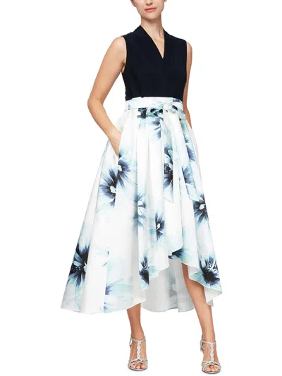 Shop Slny Womens Floral Print Long Evening Dress In Blue