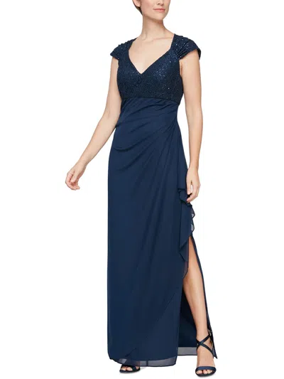 Shop Alex Evenings Womens Lace Bodice Long Evening Dress In Blue
