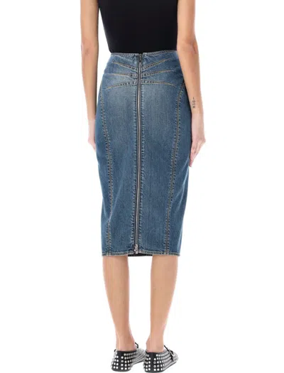 Shop Alaïa Pencil Denim Skirt In Blue