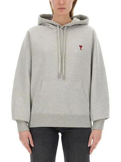 Shop Ami Alexandre Mattiussi Ami Paris Sweatshirt With Logo Embroidery Unisex In Grey