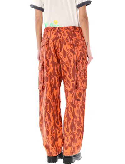 Shop Erl Printed Flame Cargo Pants In Orange Flame