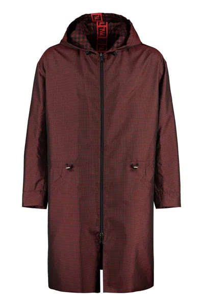 Shop Fendi Hooded Raincoat In Red
