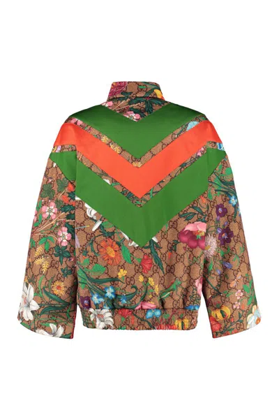 Shop Gucci Printed Cotton Zipped Sweatshirt In Multicolor