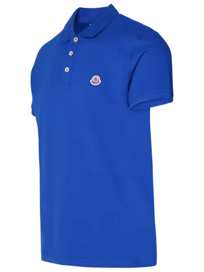 Shop Moncler Polo Shirt In Blue Cotton
