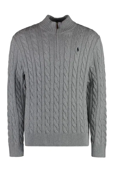 Shop Polo Ralph Lauren Cotton Turtleneck Sweater In Grey