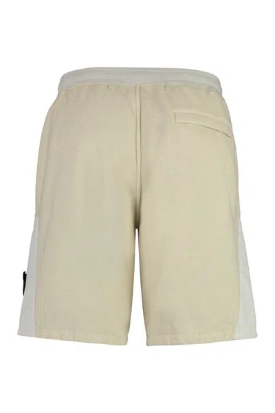 Shop Stone Island Cotton Bermuda Shorts In Ecru