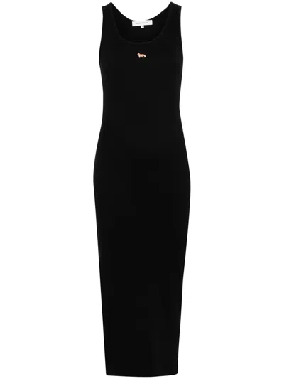 Shop Maison Kitsuné Ribbed Midi Dress In Black