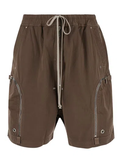 Shop Rick Owens Drkshdw 'bauhaus' Brown Bermuda Shorts With Zip Pockets In Cotton Man In Beige