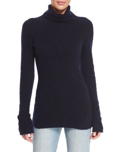 The Row Rubida Long-sleeve Funnel-neck Sweater, Ivory In Navy