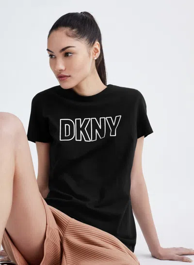 Shop Dkny Foil Logo Crew Neck T-shirt In Black
