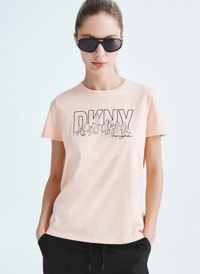 Shop Dkny Women's Skyline Sketch Logo T-shirt In Orange