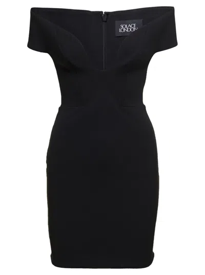 Shop Solace London 'lola' Mini Black Dress With Plunging Sweetheart Neckline In Stretch Crepe Woman
