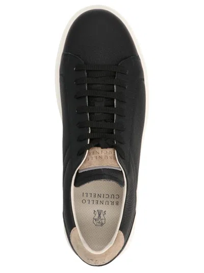 Shop Brunello Cucinelli Logo Leather Sneakers In Black