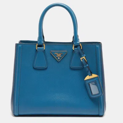 Shop Prada Two Tone Saffiano Lux Leather Tote In Blue