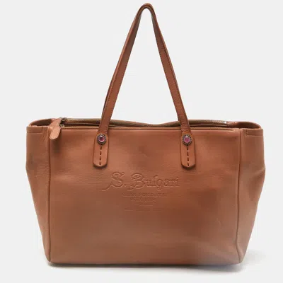 Shop Bvlgari Leather Double Zip Shopper Tote In Brown