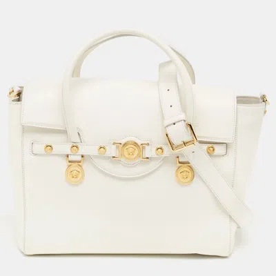 Shop Versace Leather Large Medusa Medallion Tote In White