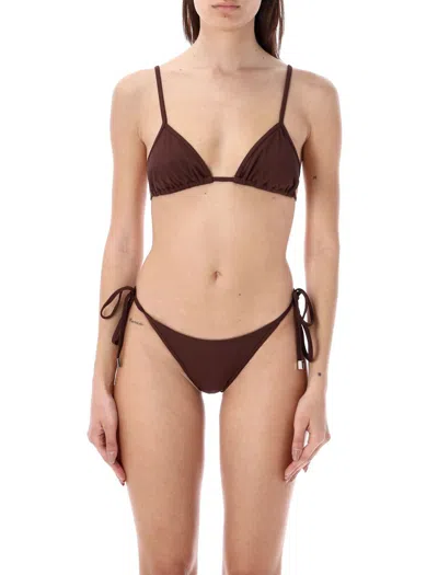 Shop Attico The  Bikini In Dark Briown Lycra Rib In Dark Brown