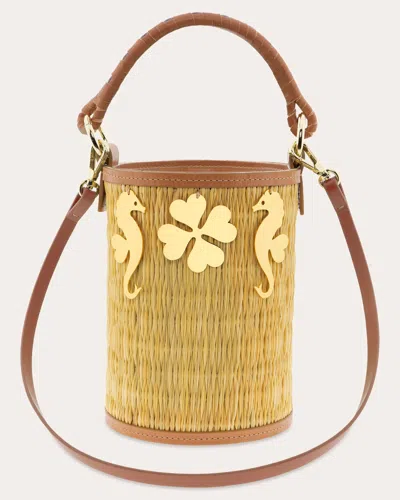 Shop Heimat Atlantica Women's Cupid La Falaise Mini Bucket Bag In Gold/natural Cowhide/natural Reed