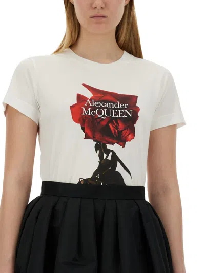 Shop Alexander Mcqueen Shadow Rose Print T-shirt In White