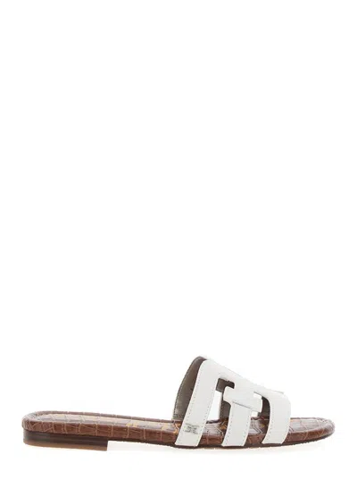 Shop Sam Edelman 'bay Slide' White Slip-on Sandals With Logo Detail In Leather Woman