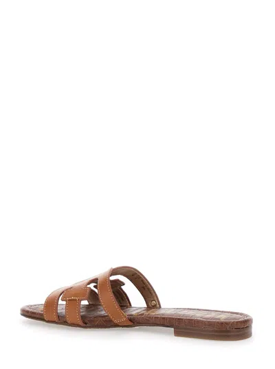 Shop Sam Edelman 'bay Slide' Brown Slip-on Sandals With Logo Detail In Leather Woman In Beige
