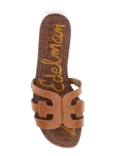 Shop Sam Edelman 'bay Slide' Brown Slip-on Sandals With Logo Detail In Leather Woman In Beige