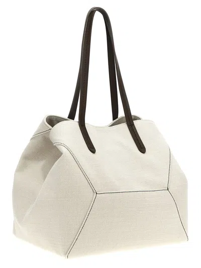 Shop Brunello Cucinelli 'monile' Shopping Bag In Silver Birch