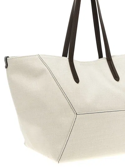 Shop Brunello Cucinelli 'monile' Shopping Bag In Silver Birch