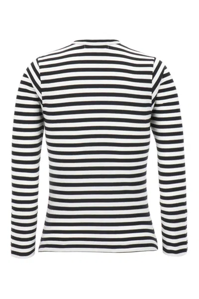 Shop Comme Des Garçons Logo Striped Cotton T-shirt In Black