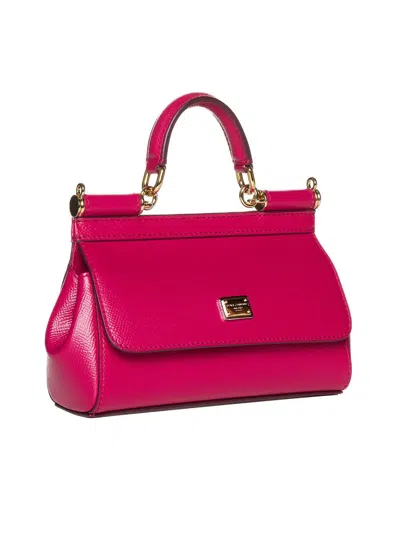 Shop Dolce & Gabbana Fuchsia Leather Sicily Handle Bag In Pink