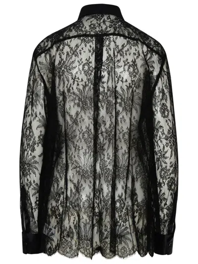 Dolce & Gabbana Black Slim Shirt With Satin Details In Chantilly Lace Woman In Black