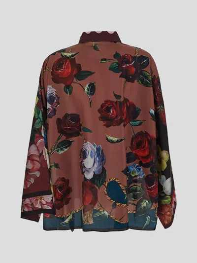 Shop Dolce & Gabbana Flower Print Silk Shirt In Black
