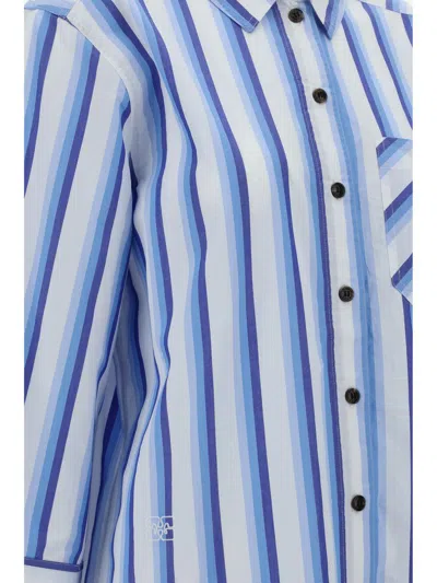 Shop Ganni "oversized Striped Poplin Shirt In Blue