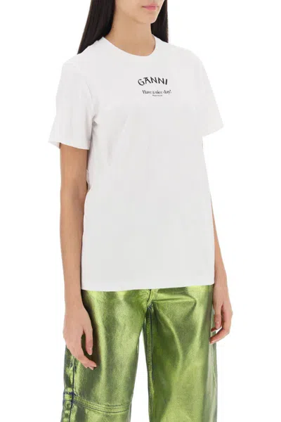 Shop Ganni T-shirt Con Logo In White