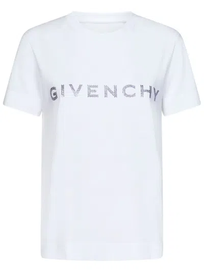 Shop Givenchy Rhinestone Logo T-shirt In White