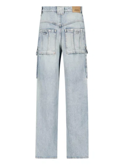 Shop Isabel Marant Étoile 'heilani' Light Blue Cargo Jeans With Logo Patch In Cotton Denim Woman